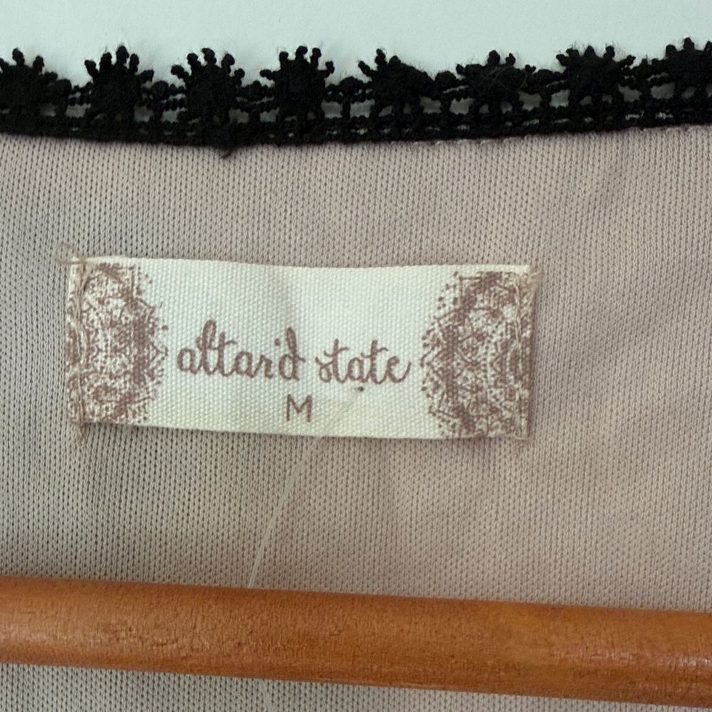 Altar'd State Black Floral Embroidered Sheer V-Neck Crop Top on Nude - Picture 2 of 7